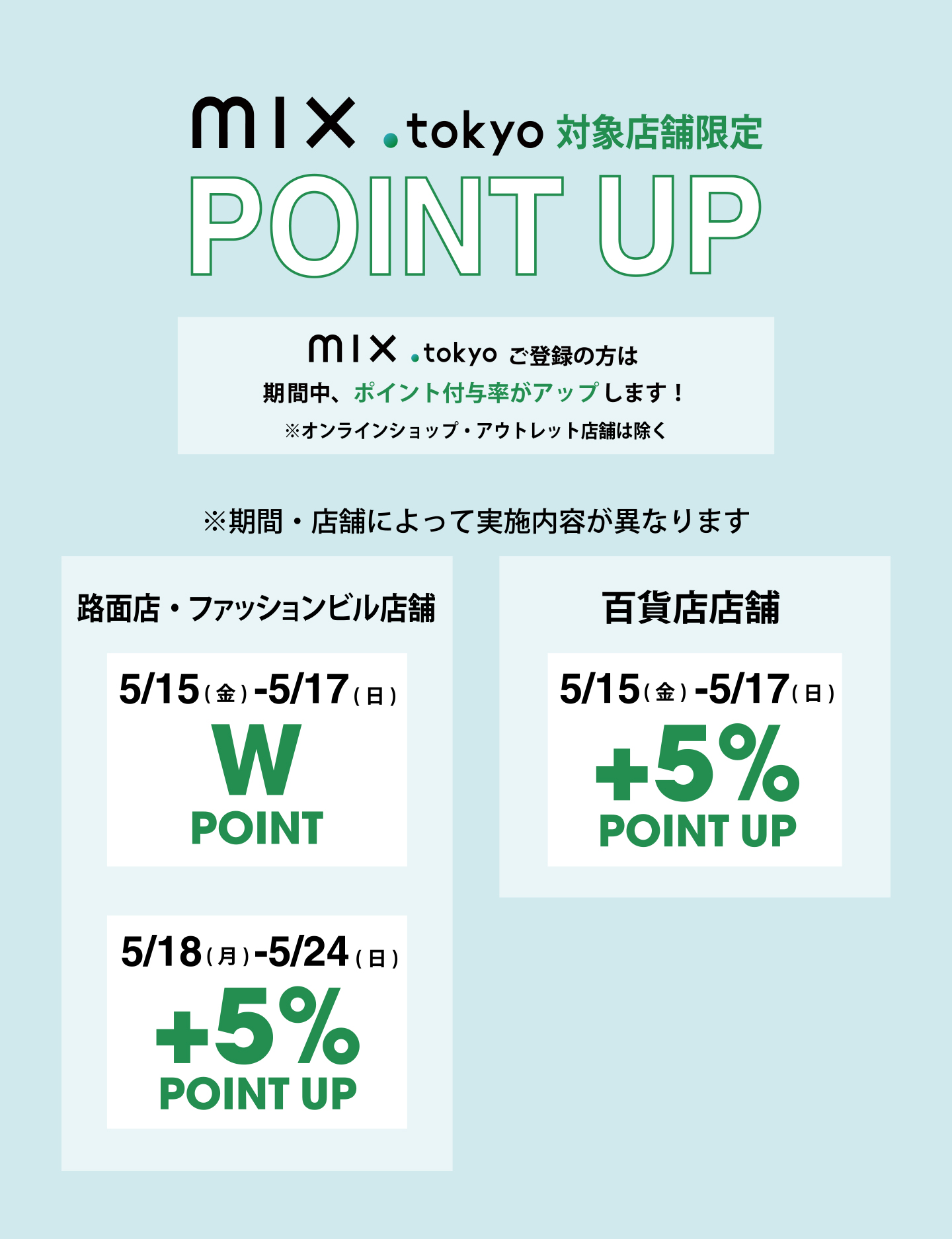 mix.tokyoご登録の方は期間中ポイント付与率がにアップします！